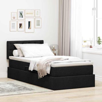 vidaXL LED opbergbed met matras Zwart 100 x 200 cm Stof, Verzenden