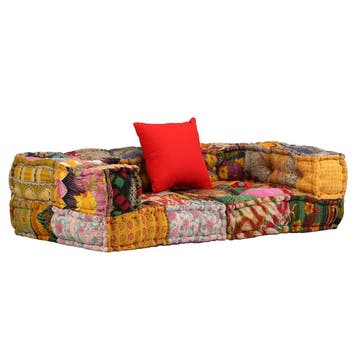 vidaXL Poef tweezits modulair stof patchwork, Huis en Inrichting, Woonaccessoires | Kussens, Verzenden, Nieuw