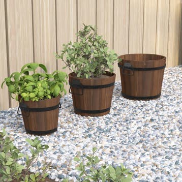 vidaXL Plantenbakset houten emmer 3-delig massief vurenhout, Verzenden, Nieuw