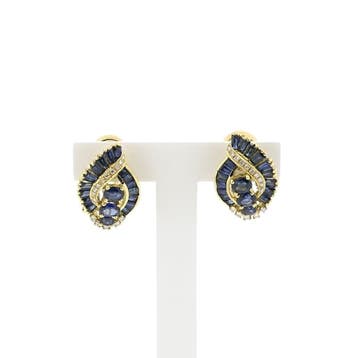 Gouden oorbellen met saffieren en diamanten; 0,20 ct., Handtassen en Accessoires, Oorbellen, Gebruikt, Ophalen of Verzenden, Met edelsteen