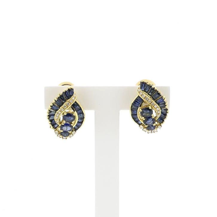 Gouden oorbellen met saffieren en diamanten; 0,20 ct., Handtassen en Accessoires, Oorbellen, Goud, Gebruikt, Met edelsteen, Goud