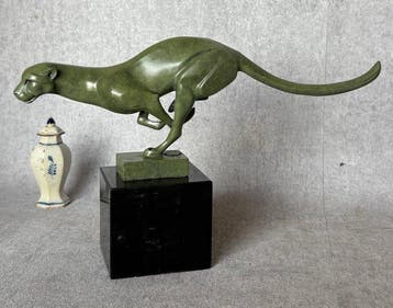 Beeld, Rennende Poema 31.5 cm - 19 cm - Brons, Marmer