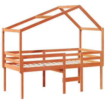 vidaXL Hoogslaper met dak massief grenenhout wasbruin 75x190, Verzenden, Nieuw