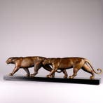 Alexandre OULINE - sculptuur, Two panthers - 70 cm - Metaal