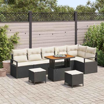 vidaXL Tuinbank Set 9 st Zwart Poly rattan, Verzenden