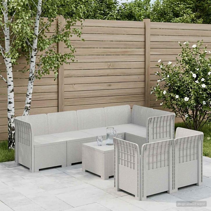 vidaXL 7-Zits Tuinbank Rattan Look PP Wit, Jardin & Terrasse, Ensembles de jardin, Envoi