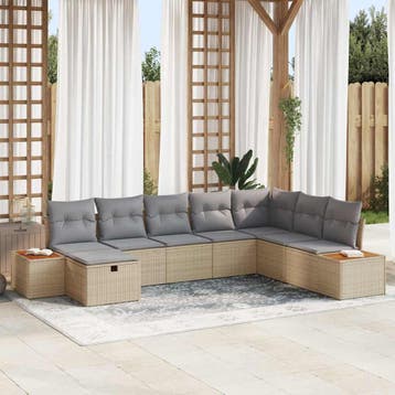 vidaXL Tuinbank Set 9 st Beige poly rattan, Verzenden