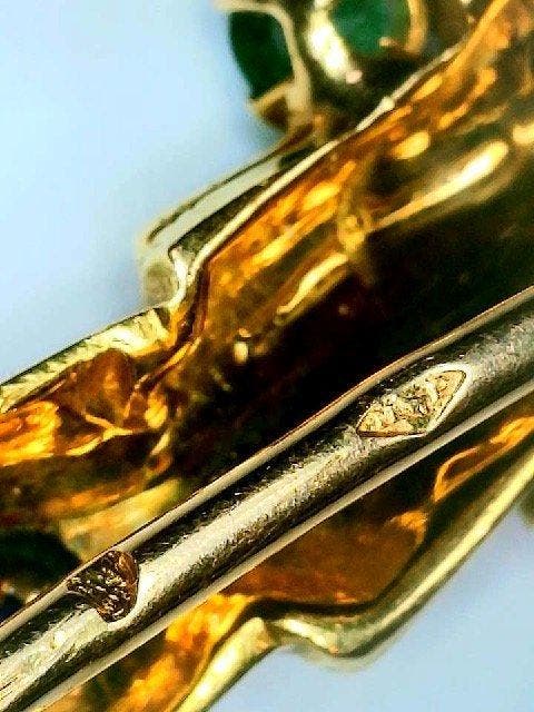 Broche - 18 karaat Geel goud Gemengde edelstenen - Gemengde, Handtassen en Accessoires, Antieke sieraden