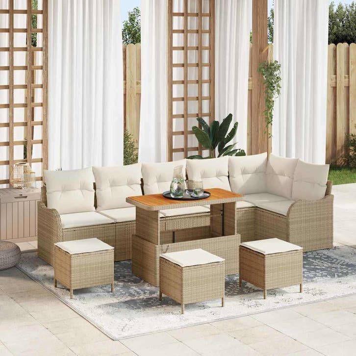 vidaXL Tuinbank Set met kussen met opslag 10 pcs Beige en, Jardin & Terrasse, Ensembles de jardin, Envoi