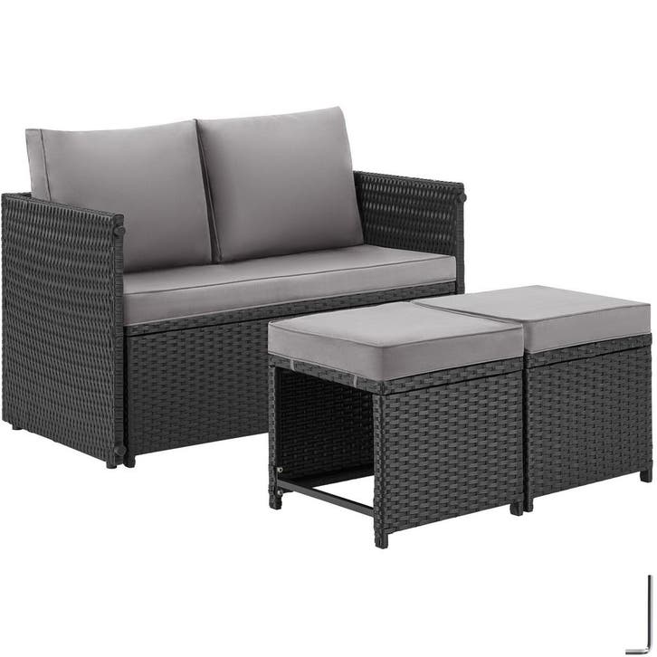tectake 2-in-1 rotan loungeset Monopoli, bank en zitgroep -, Jardin & Terrasse, Ensembles de jardin, Envoi