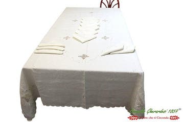 Tovaglia Rettangolare x 12 Ricamo a mano punto raso e ricamo