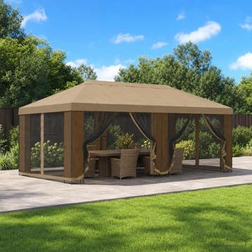 vidaXL Tuin gazebo met zijwanden 6 x 3 m Beige Polyester en, Verzenden