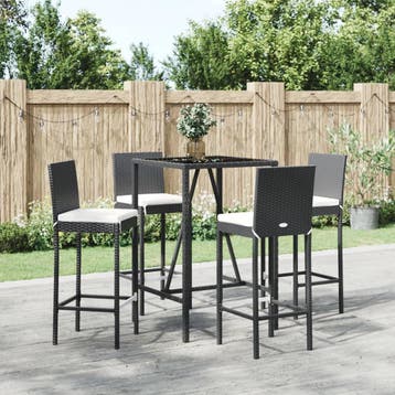 vidaXL 5-delige Tuinbarset met kussens poly rattan zwart, Verzenden
