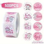 Sluitstickers babygirl olifantje rond etiket 2,5 cm rol 500