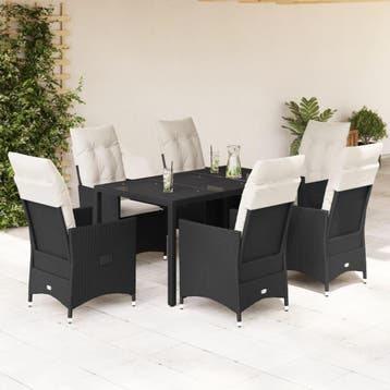 vidaXL 7-delige Tuinset met kussens poly rattan zwart, Verzenden, Nieuw, Tuinset