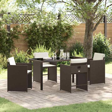 vidaXL Tuin Eettafel Set met kussen 5 pcs Bruin poly rattan, Verzenden, Nieuw