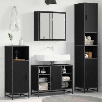 vidaXL Badkamermeubel Set 4 st Zwart Eiken Bewerkt hout, Huis en Inrichting, Verzenden, Nieuw