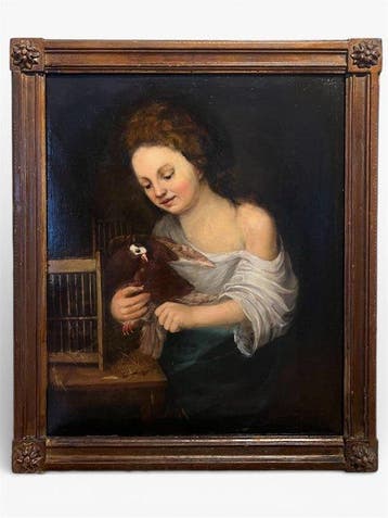 Romantic school (XVIII-XIX) - Young girl with her dove