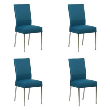 Set van 4 Leren eetkamerstoelen Real - Toledo Turquoise, Ophalen of Verzenden