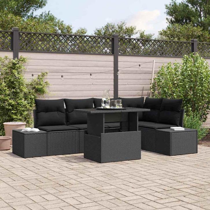 vidaXL Tuinbank Set met opslag 6 pcs Zwart Poly rattan, Jardin & Terrasse, Ensembles de jardin, Envoi