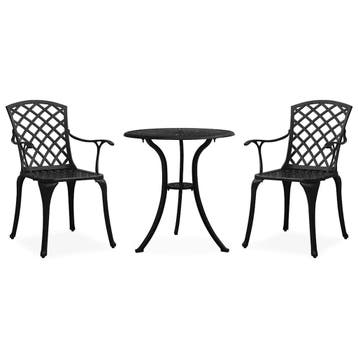 vidaXL 3-delige Bistroset gietaluminium zwart, Verzenden, Nieuw