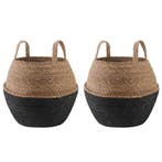 vidaXL Plantenpot met handvatten 2 pcs Zwart Ø 32 x 32 cm, Tuin en Terras, Verzenden, Nieuw