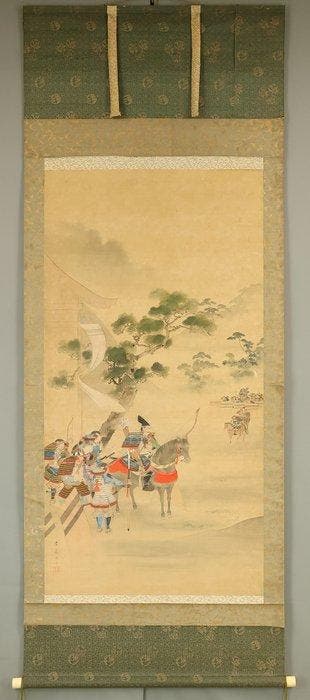 Samurai Musya Warrior Departing for Battle - Kikuchi Yosai, Antiquités & Art, Antiquités | Autres Antiquités