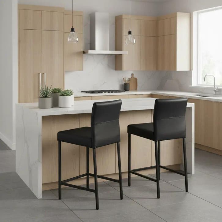Set van 2 leren barkrukken Bright - Toledo Nero, Huis en Inrichting, Barkrukken, Nieuw, 1 kruk, Leer, 90 cm of meer, Ophalen of Verzenden