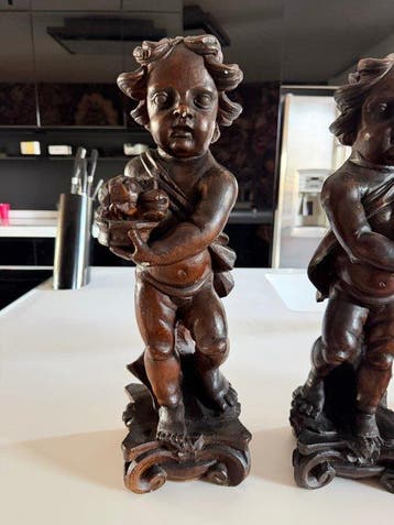 sculptuur, 3 putti - 47 cm - Hout