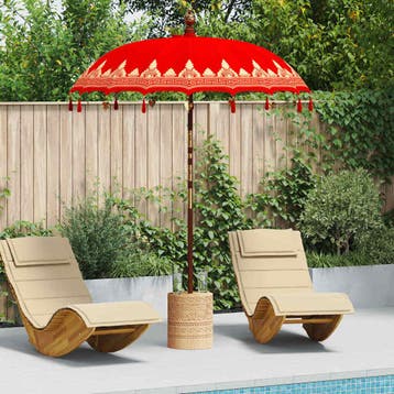 vidaXL Balinese Parasol Rood 185 x 185 x 260 cm Katoen, Tuin en Terras, Verzenden, Nieuw