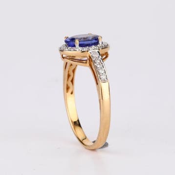 Bague - 18 carats Or jaune - 1.39ct. tw. Tanzanite - Diamant