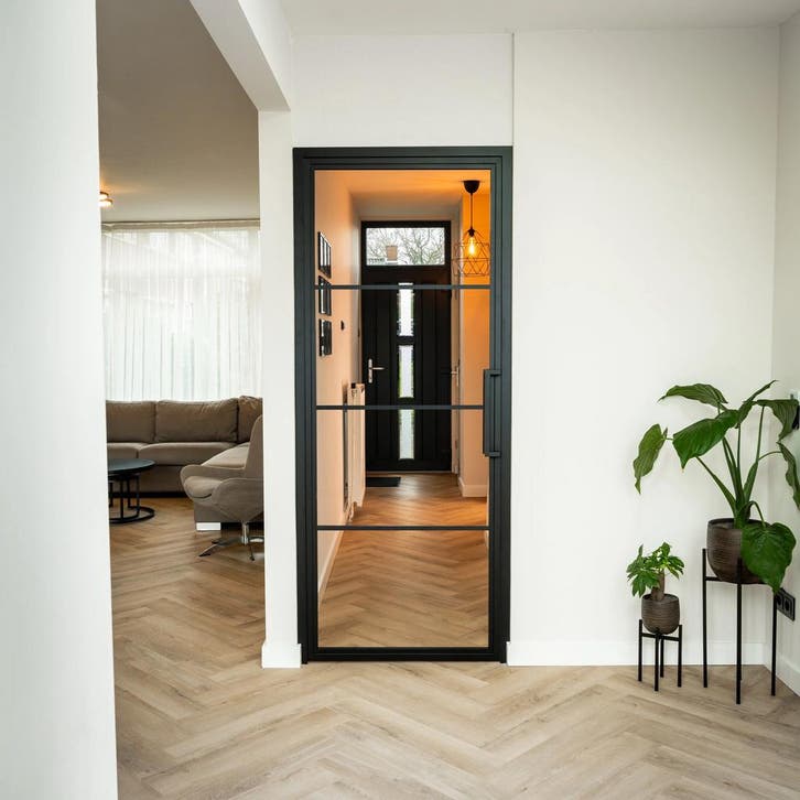 Stalen Binnendeur - 4 Vlaks - Helder glas, Doe-het-zelf en Bouw, Deuren en Vliegenramen, Nieuw, Metaal, Binnendeur, 200 tot 215 cm