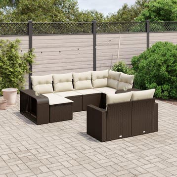 vidaXL 10-delige Loungeset met kussens poly rattan bruin, Verzenden, Nieuw