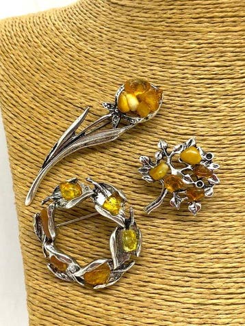 Statement Baltisch Amber Broche-Set – Drie Artistieke