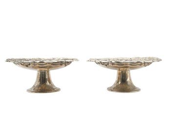Kom (2) - .833 zilver - Paar schaaltjes op sokkel, Antiek en Kunst