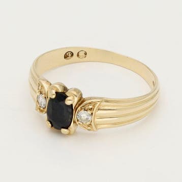 Bague - 14 carats Or jaune Diamant (Naturelle) - Saffier, Nieuw
