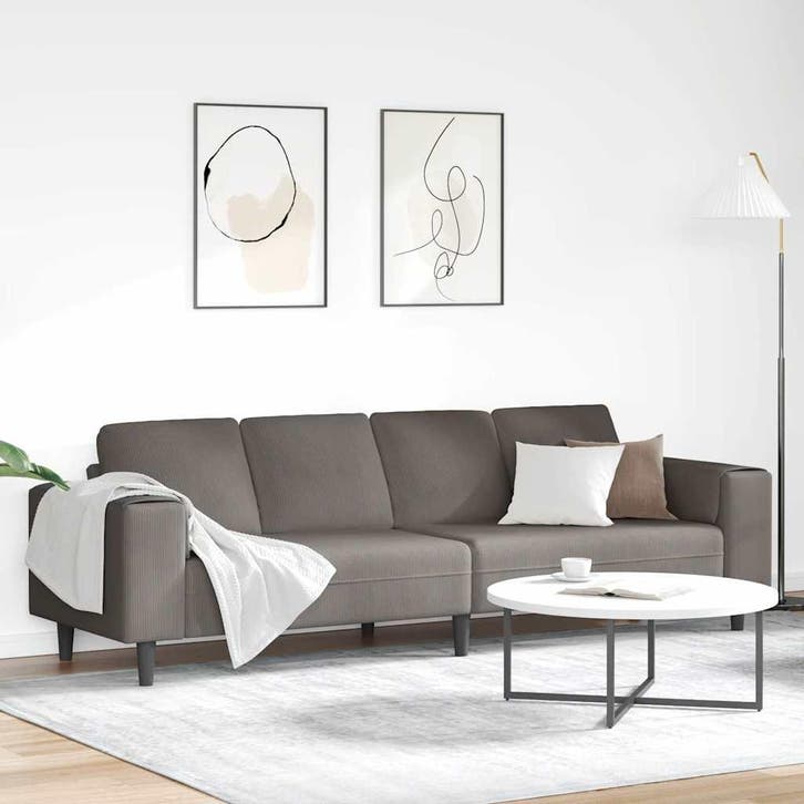 vidaXL Bank met kussen Lichtgrijs 250 x 77 x 76 cm Corduroy, Huis en Inrichting, Zetels | Zetels, Nieuw, Verzenden