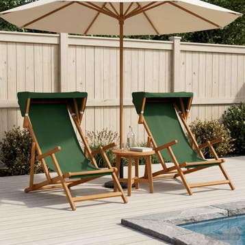 vidaXL Ligstoel 2 pcs 3 Positie massief eucalyptushout Groen, Verzenden