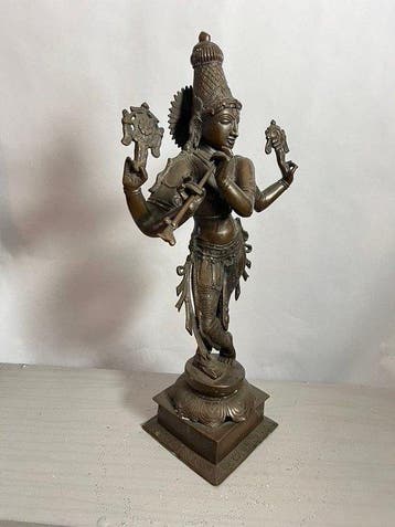 Groot bronzen beeld van Krishna / Vishnu – India – 71,5 cm –