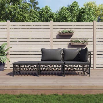 vidaXL 3-delige Loungeset met kussens staal antracietkleurig, Verzenden, Nieuw, Loungeset