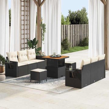 vidaXL Tuinbank Set 9 st 6-Aantal zitplaatsen Zwart en Crème, Verzenden, Nieuw