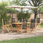 vidaXL Tuin Eettafel Set 7 pcs Zwart Massief Acacia Hout, Verzenden