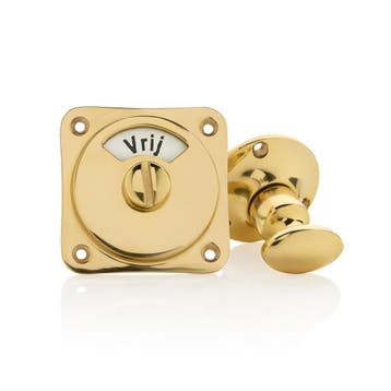 WC slot draaiknop vrij-bezet messing gelakt rond rozet -..., Doe-het-zelf en Bouw, Ophalen of Verzenden, Nieuw, Koper of Messing