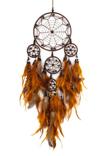 KIMU® Dromenvanger Ster Bruin Dreamcatcher Veren Macramé Boh, Ophalen of Verzenden, Nieuw
