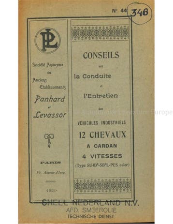 1921 PANHARD & LEVASSOR INSTRUCTIEBOEKJE FRANS, Ophalen of Verzenden