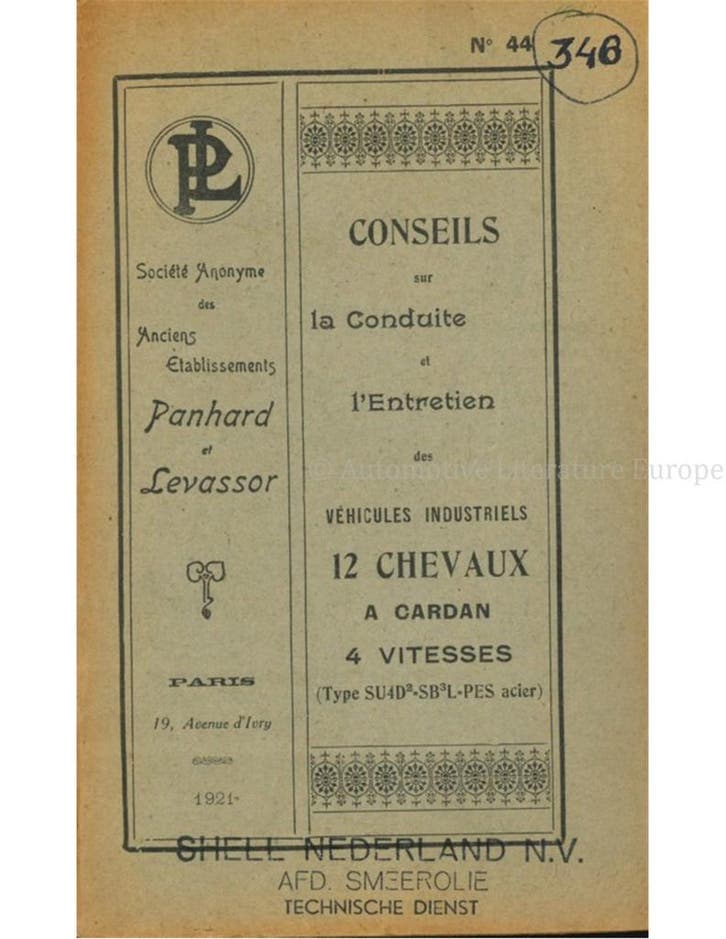 1921 PANHARD & LEVASSOR INSTRUCTIEBOEKJE FRANS, Auto diversen, Handleidingen en Instructieboekjes, Ophalen of Verzenden