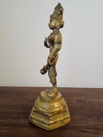 Vergulde bronzen/brons beeld – Goddess Parvati – Zuid-India