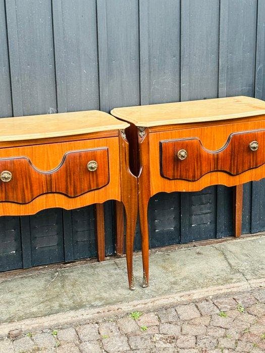 Nachtkastje - Hout, Marmer - Nachtkastjes met marmerdecor, Antiek en Kunst, Curiosa en Brocante