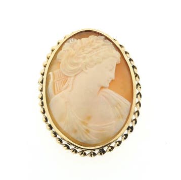 8 karaat broche met camee, Gebruikt, Geel, Ophalen of Verzenden, Met edelsteen