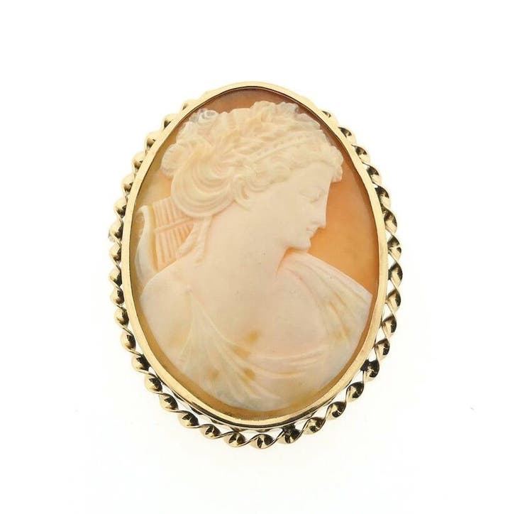 8 karaat broche met camee, Handtassen en Accessoires, Broches, Geel, Gebruikt, Met edelsteen, Goud, Ophalen of Verzenden
